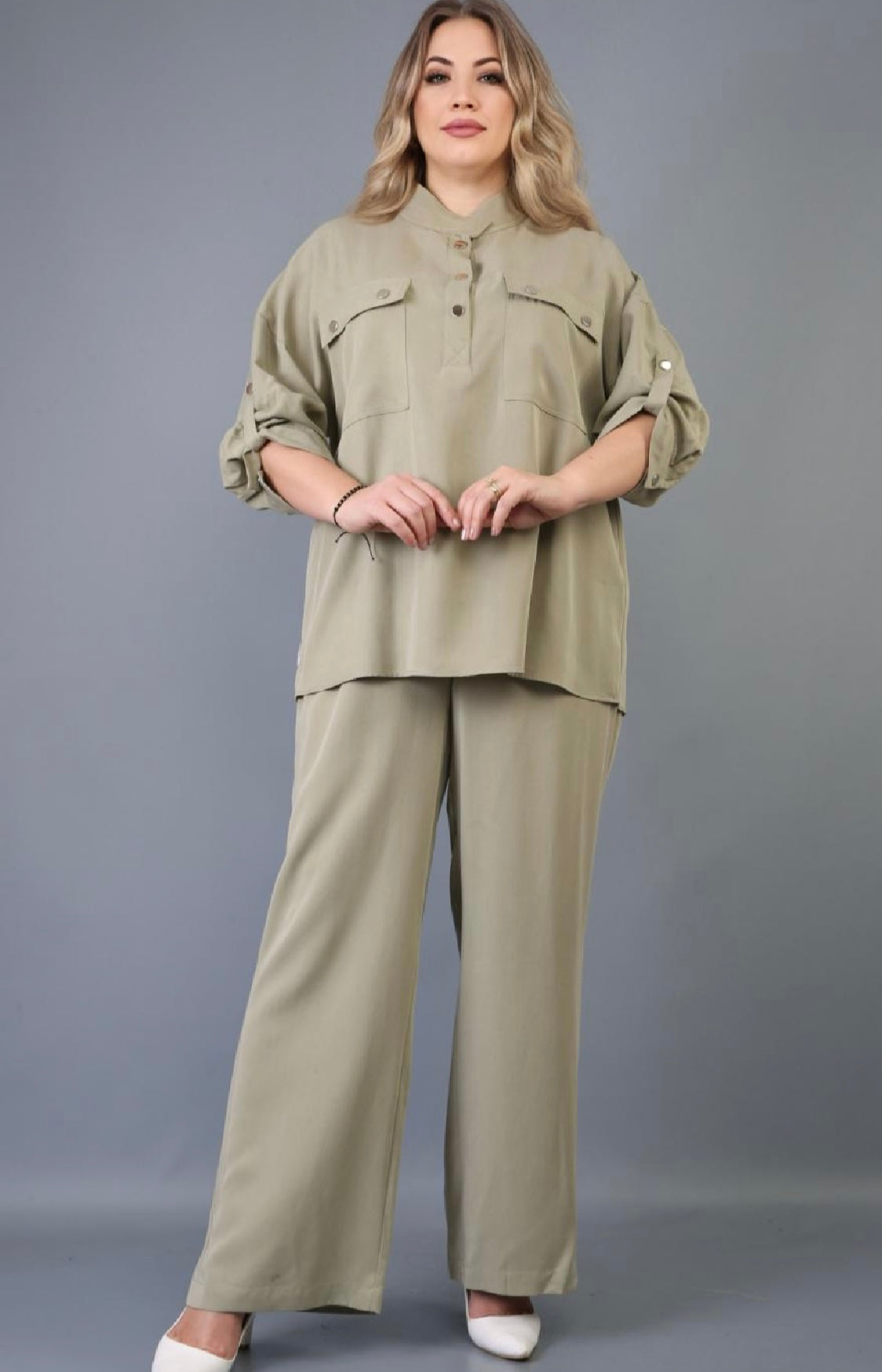 Comfortabele Olijfgroene Set met Lange Mouwen