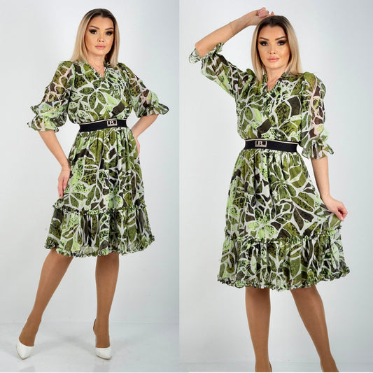 Elegante Groene Print Jurk