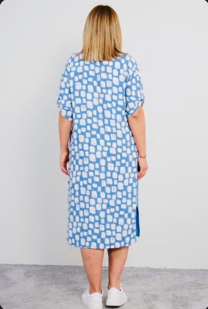 Casual Blauwe Jurk met Unieke Print